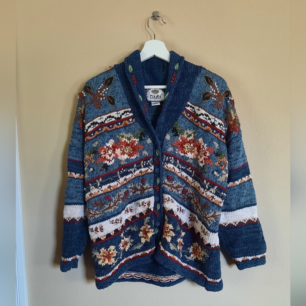 Vtg 90s Chunky Knit Sweater 1997 Retro Grandma Eclectic Unique